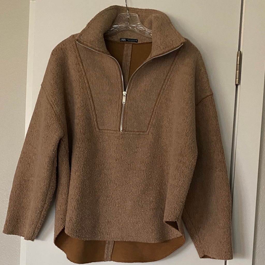 Zara Camel Soft Teddy Sherpa Half-Zip Pullover Knit Sweater M